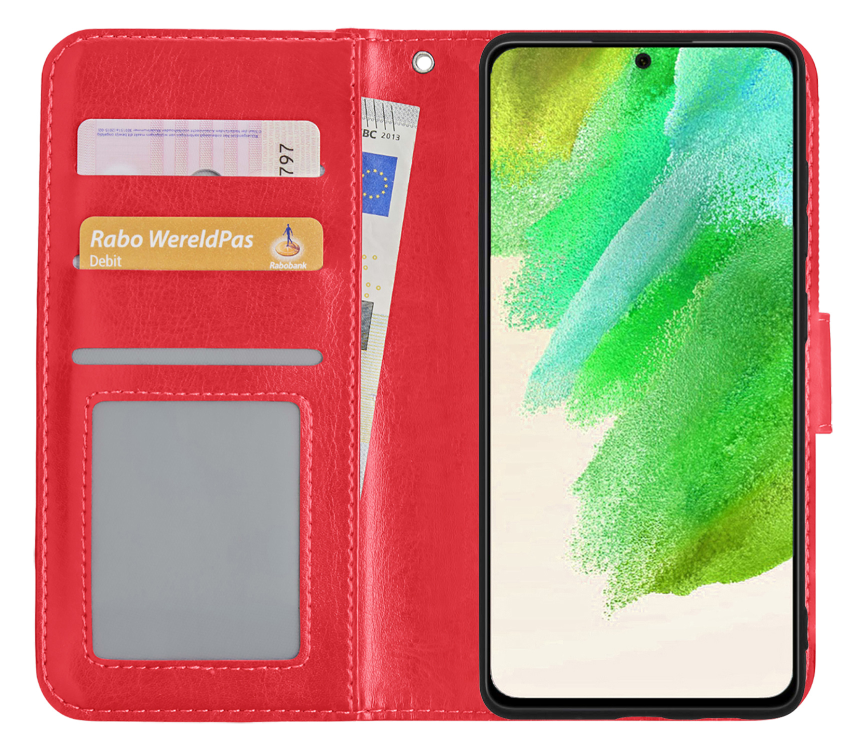 Nomfy Hoesje Geschikt voor Samsung S21 FE Hoes Bookcase Flipcase Book Cover - Hoes Geschikt voor Samsung Galaxy S21 FE Hoesje Book Case - Rood