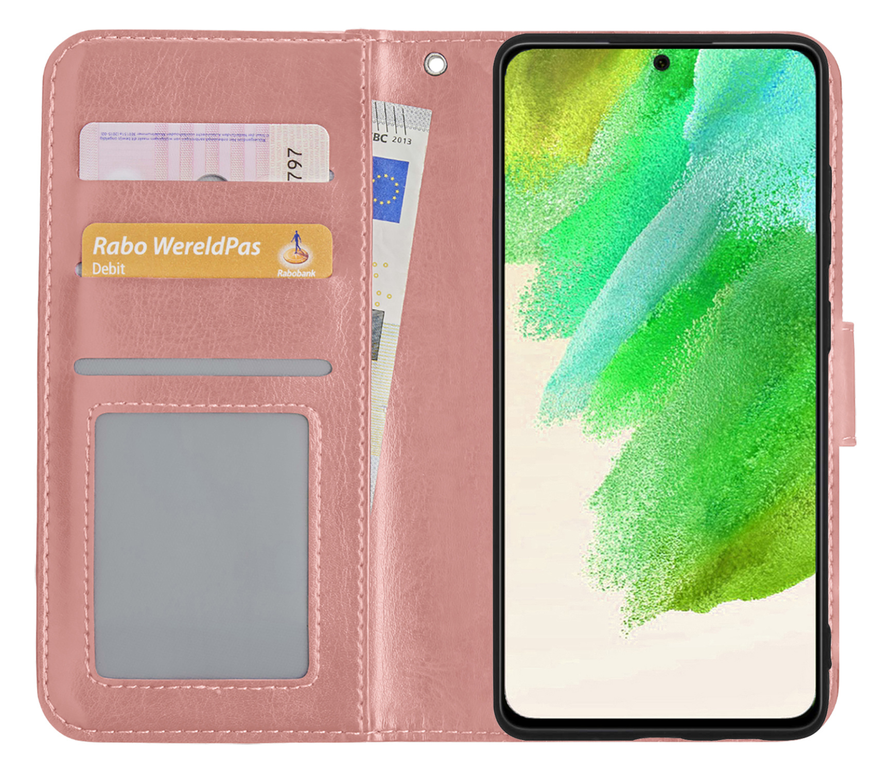 Nomfy Hoesje Geschikt voor Samsung S21 FE Hoes Bookcase Flipcase Book Cover - Hoes Geschikt voor Samsung Galaxy S21 FE Hoesje Book Case - Rosé goud