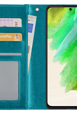 Nomfy Hoesje Geschikt voor Samsung S21 FE Hoes Bookcase Flipcase Book Cover - Hoes Geschikt voor Samsung Galaxy S21 FE Hoesje Book Case - Turquoise