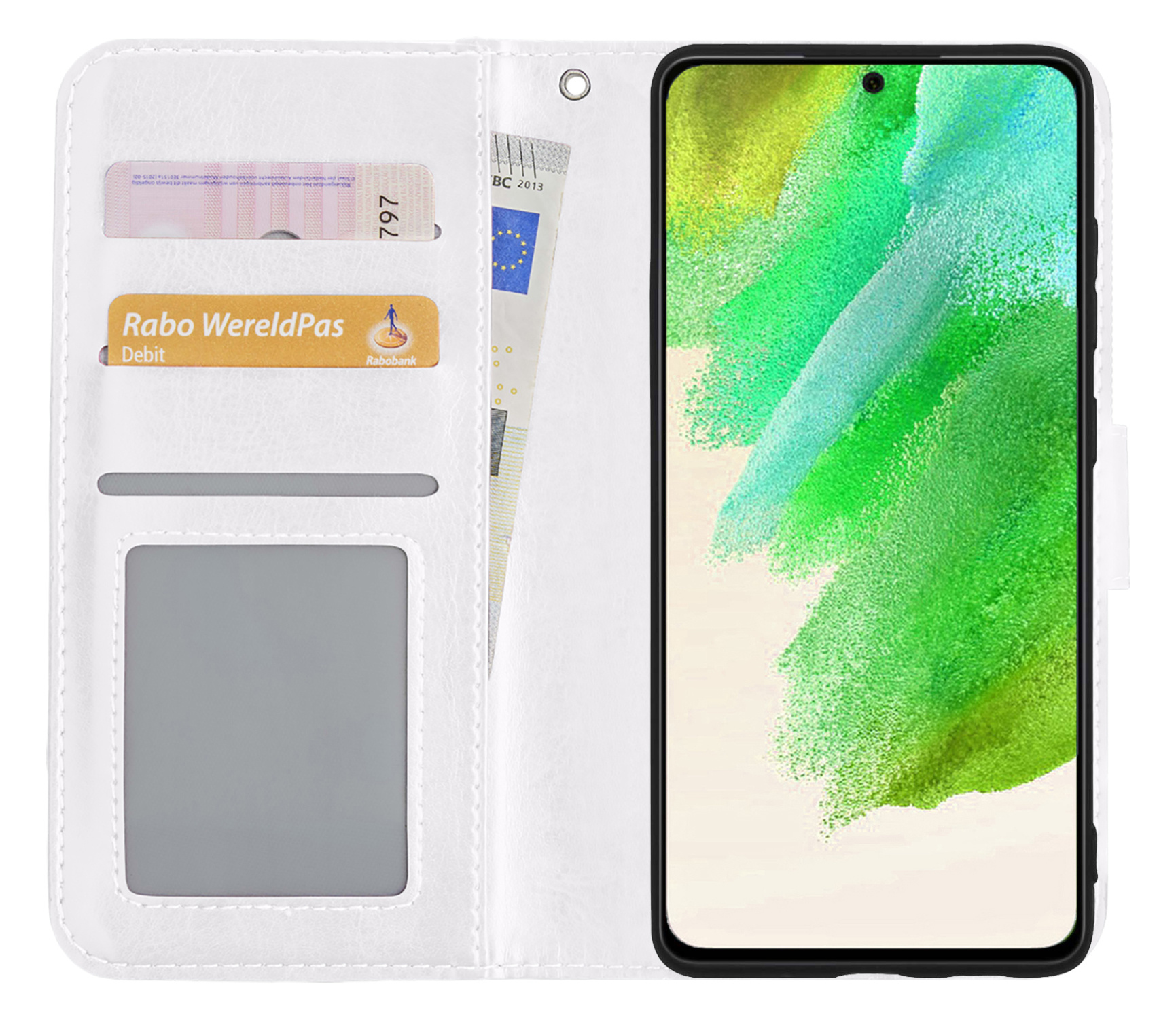 Nomfy Hoesje Geschikt voor Samsung S21 FE Hoes Bookcase Flipcase Book Cover - Hoes Geschikt voor Samsung Galaxy S21 FE Hoesje Book Case - Wit