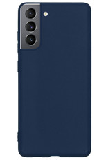 BASEY. Hoes Geschikt voor Samsung S21 FE Hoesje Siliconen Back Cover Case Met Screenprotector - Hoesje Geschikt voor Samsung Galaxy S21 FE Hoes Cover Hoesje - Donkerblauw
