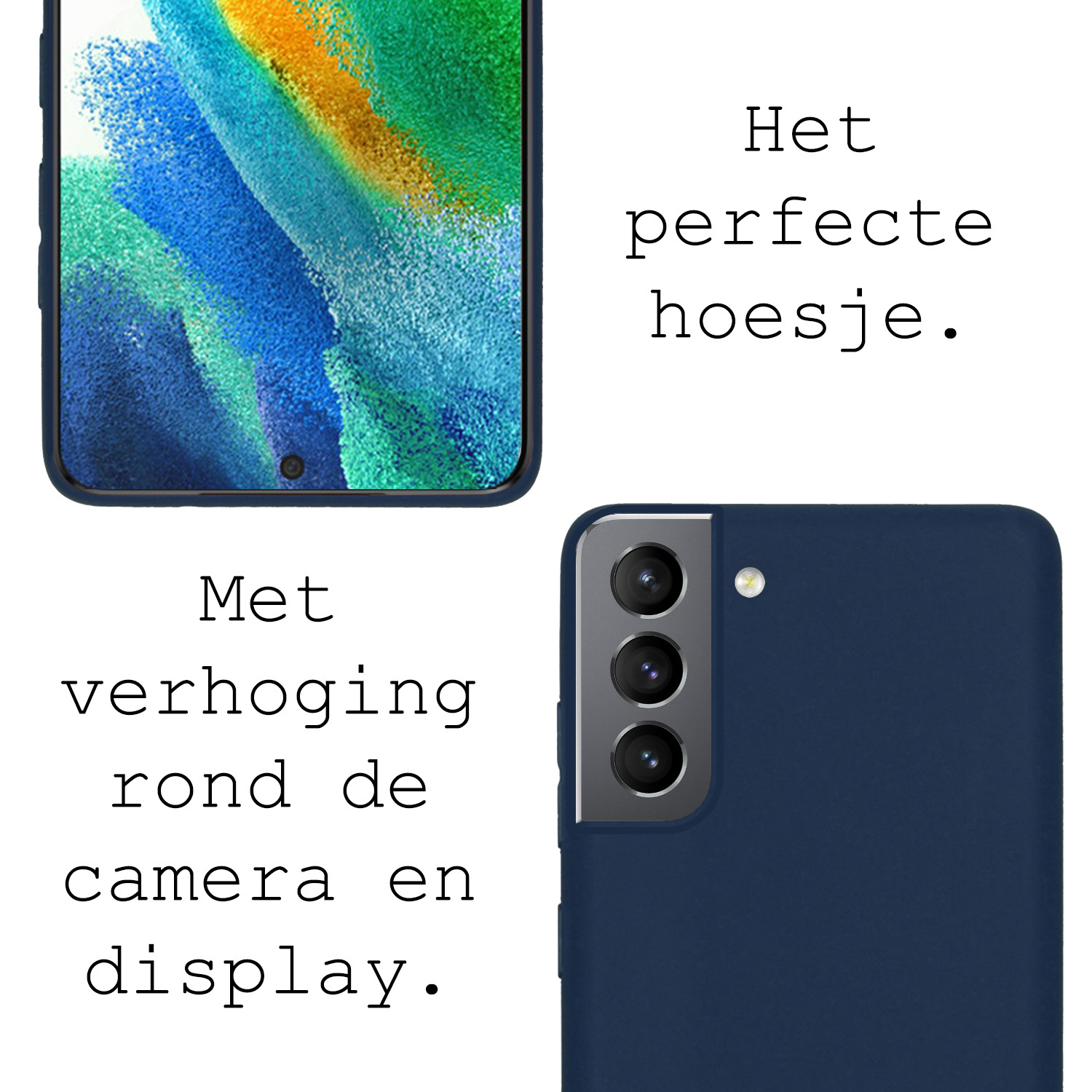 BASEY. Hoes Geschikt voor Samsung S21 FE Hoesje Siliconen Back Cover Case Met Screenprotector - Hoesje Geschikt voor Samsung Galaxy S21 FE Hoes Cover Hoesje - Donkerblauw