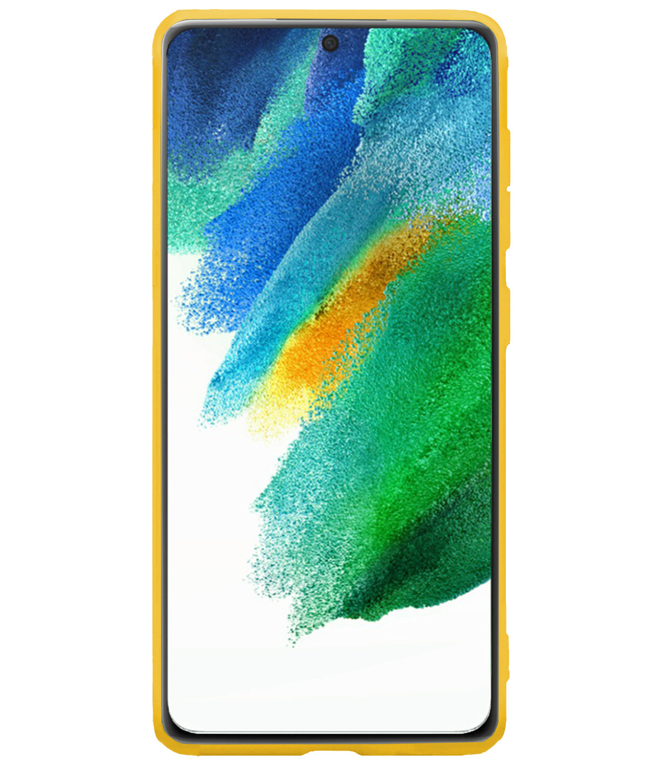 BASEY. Hoes Geschikt voor Samsung S21 FE Hoesje Siliconen Back Cover Case Met Screenprotector - Hoesje Geschikt voor Samsung Galaxy S21 FE Hoes Cover Hoesje - Geel