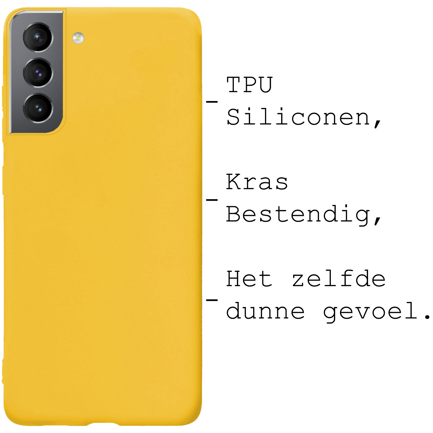 BASEY. Hoes Geschikt voor Samsung S21 FE Hoesje Siliconen Back Cover Case Met Screenprotector - Hoesje Geschikt voor Samsung Galaxy S21 FE Hoes Cover Hoesje - Geel