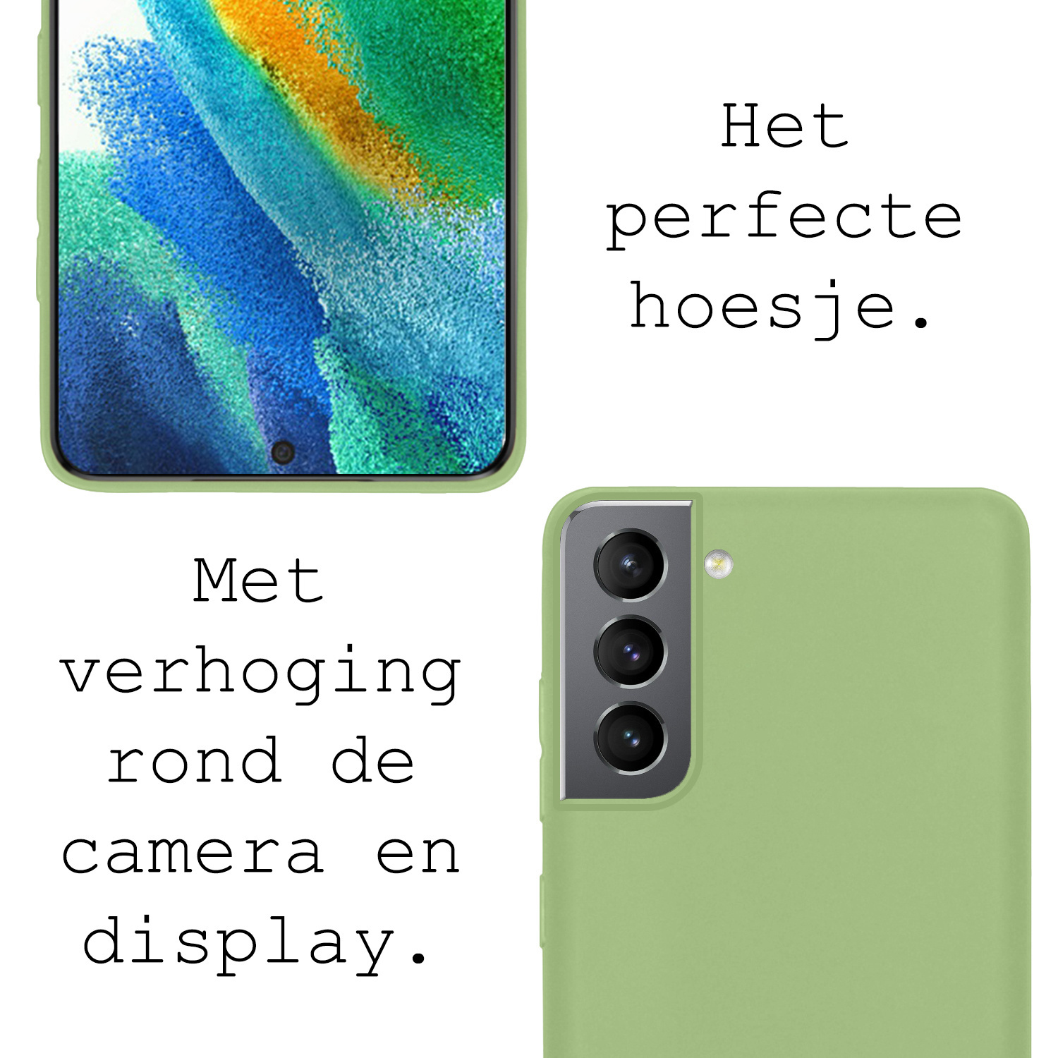BASEY. Hoes Geschikt voor Samsung S21 FE Hoesje Siliconen Back Cover Case Met Screenprotector - Hoesje Geschikt voor Samsung Galaxy S21 FE Hoes Cover Hoesje - Groen
