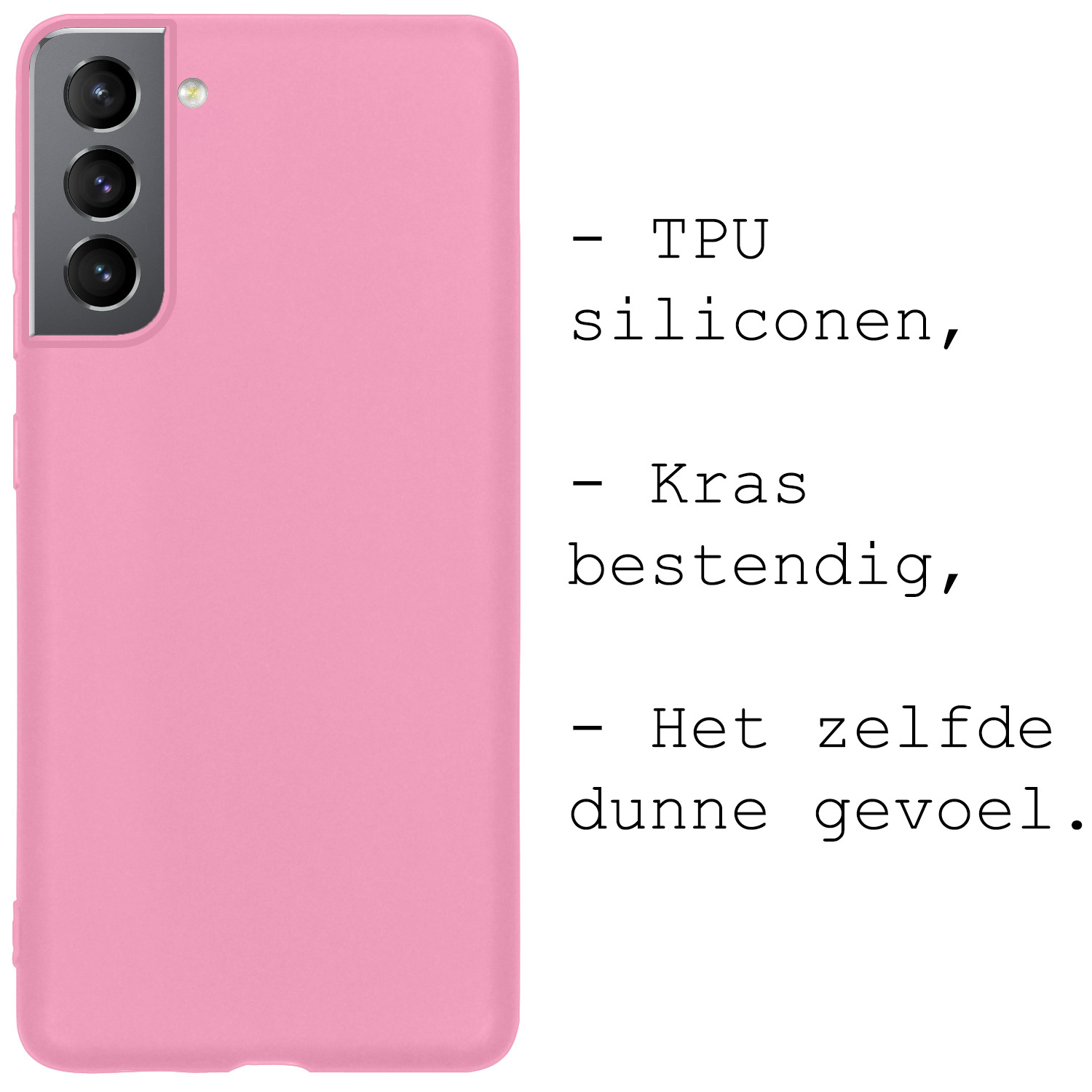 BASEY. Hoes Geschikt voor Samsung S21 FE Hoesje Siliconen Back Cover Case Met Screenprotector - Hoesje Geschikt voor Samsung Galaxy S21 FE Hoes Cover Hoesje - Lichtroze