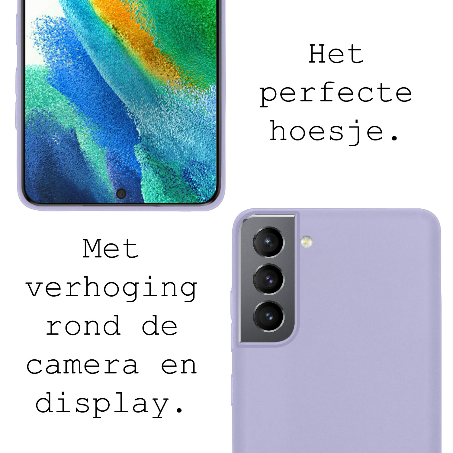 BASEY. Hoes Geschikt voor Samsung S21 FE Hoesje Siliconen Back Cover Case Met Screenprotector - Hoesje Geschikt voor Samsung Galaxy S21 FE Hoes Cover Hoesje - Lila