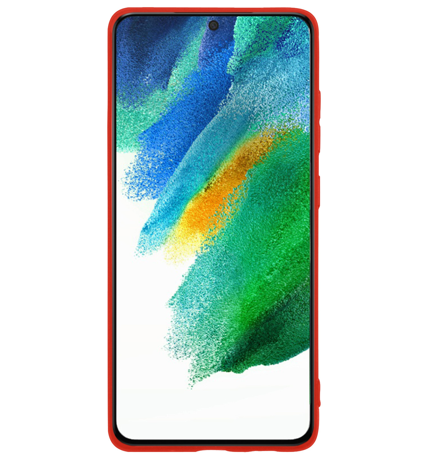 BASEY. Hoes Geschikt voor Samsung S21 FE Hoesje Siliconen Back Cover Case Met Screenprotector - Hoesje Geschikt voor Samsung Galaxy S21 FE Hoes Cover Hoesje - Rood