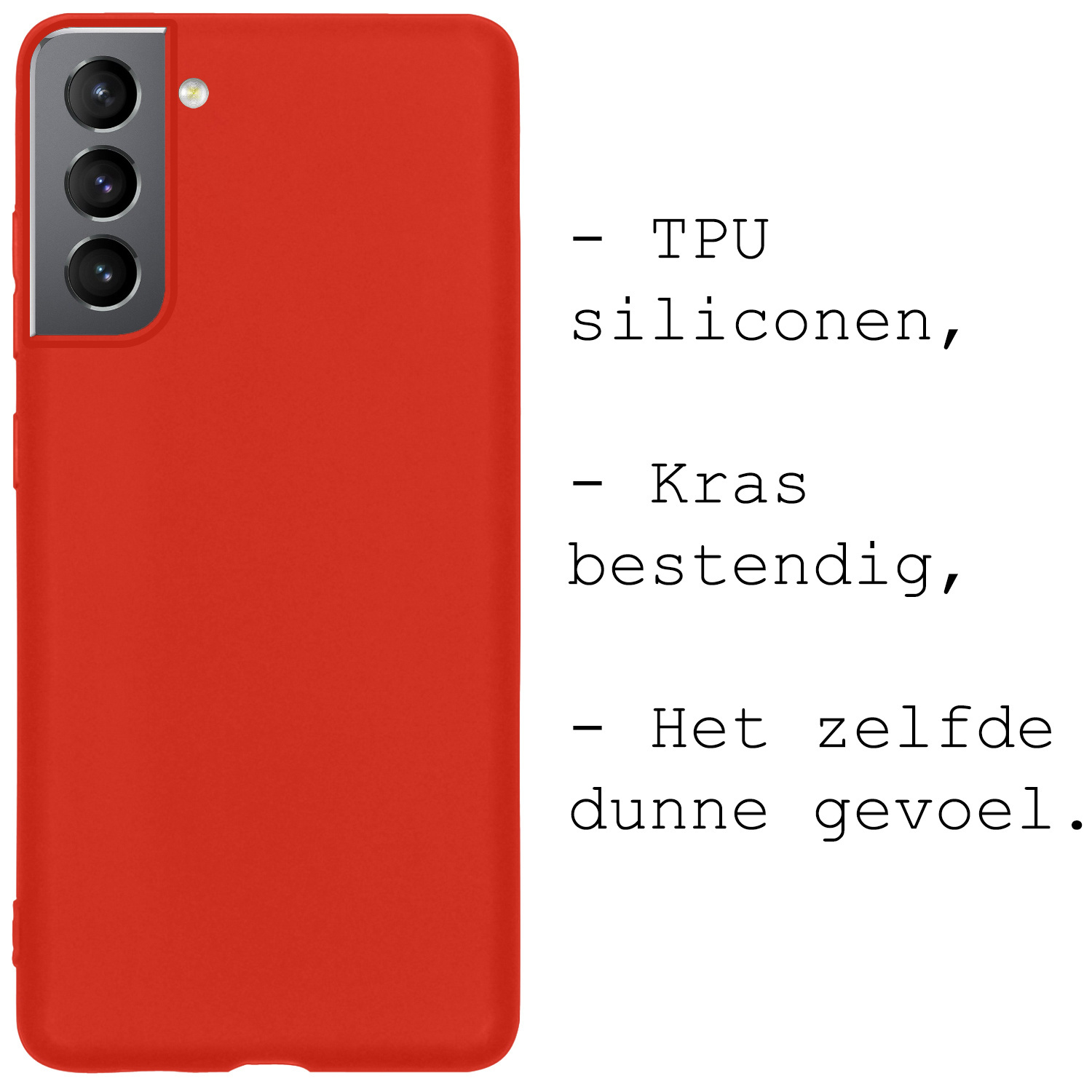 BASEY. Hoes Geschikt voor Samsung S21 FE Hoesje Siliconen Back Cover Case Met Screenprotector - Hoesje Geschikt voor Samsung Galaxy S21 FE Hoes Cover Hoesje - Rood