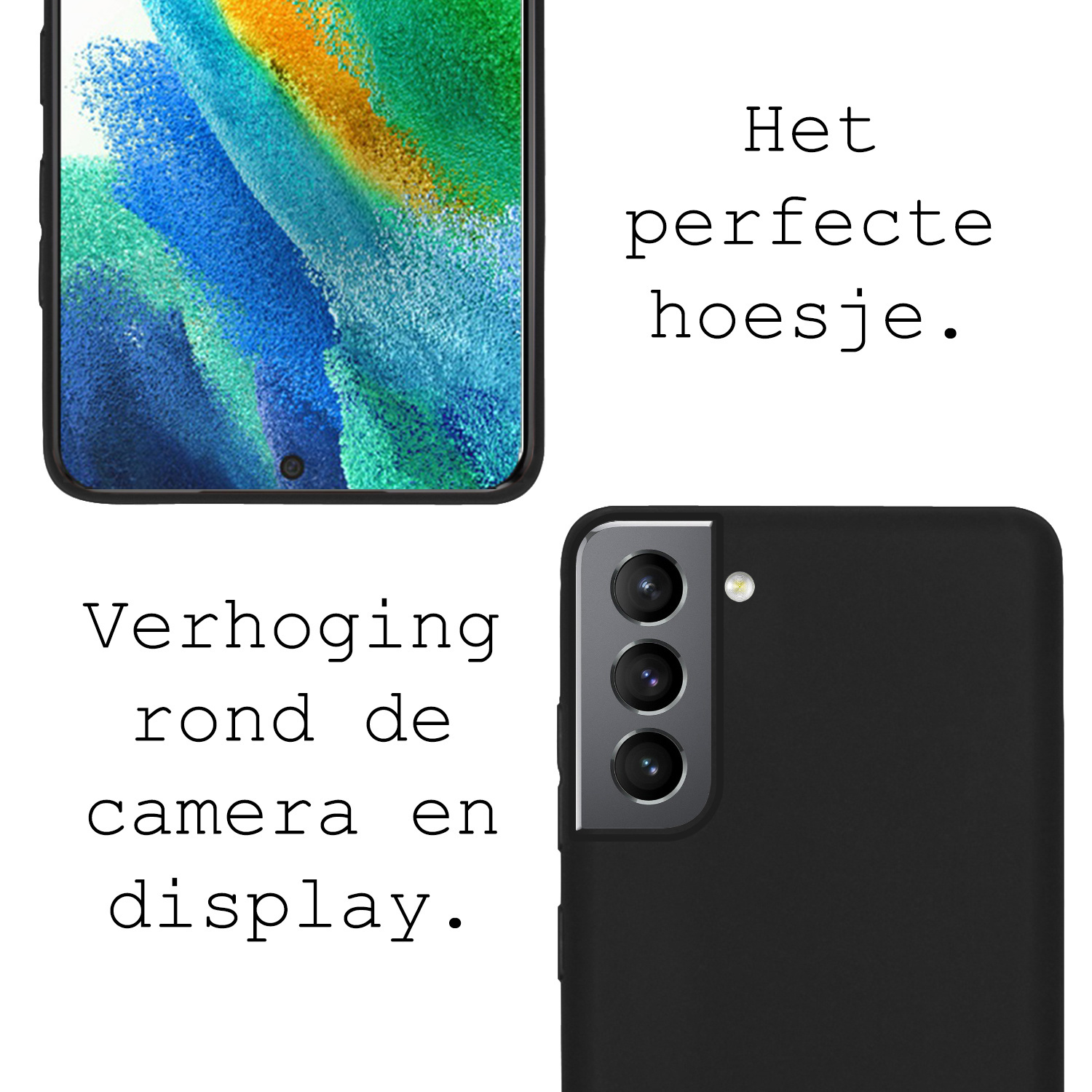 BASEY. Hoes Geschikt voor Samsung S21 FE Hoesje Siliconen Back Cover Case Met Screenprotector - Hoesje Geschikt voor Samsung Galaxy S21 FE Hoes Cover Hoesje - Zwart