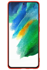 BASEY. Hoes Geschikt voor Samsung S21 FE Hoesje Siliconen Back Cover Case Met 2x Screenprotector - Hoesje Geschikt voor Samsung Galaxy S21 FE Hoes Cover Hoesje - Rood
