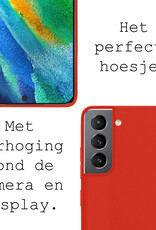 BASEY. Hoes Geschikt voor Samsung S21 FE Hoesje Siliconen Back Cover Case Met 2x Screenprotector - Hoesje Geschikt voor Samsung Galaxy S21 FE Hoes Cover Hoesje - Rood