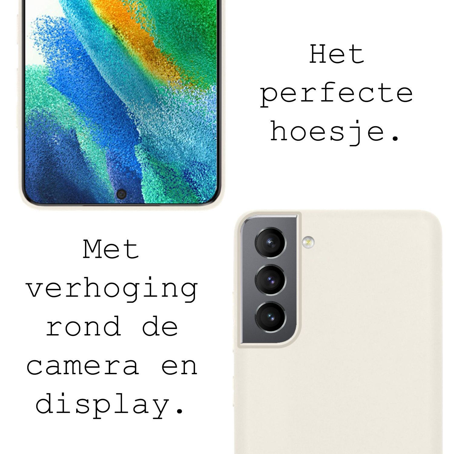 BASEY. Hoes Geschikt voor Samsung S21 FE Hoesje Siliconen Back Cover Case Met 2x Screenprotector - Hoesje Geschikt voor Samsung Galaxy S21 FE Hoes Cover Hoesje - Wit