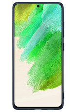 Nomfy Hoesje Geschikt voor Samsung S21 FE Hoesje Siliconen Cover Case Met Screenprotector - Hoes Geschikt voor Samsung Galaxy S21 FE Hoes Back Case - Donkerblauw