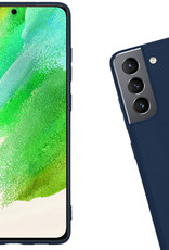 Nomfy Hoesje Geschikt voor Samsung S21 FE Hoesje Siliconen Cover Case Met Screenprotector - Hoes Geschikt voor Samsung Galaxy S21 FE Hoes Back Case - Donkerblauw