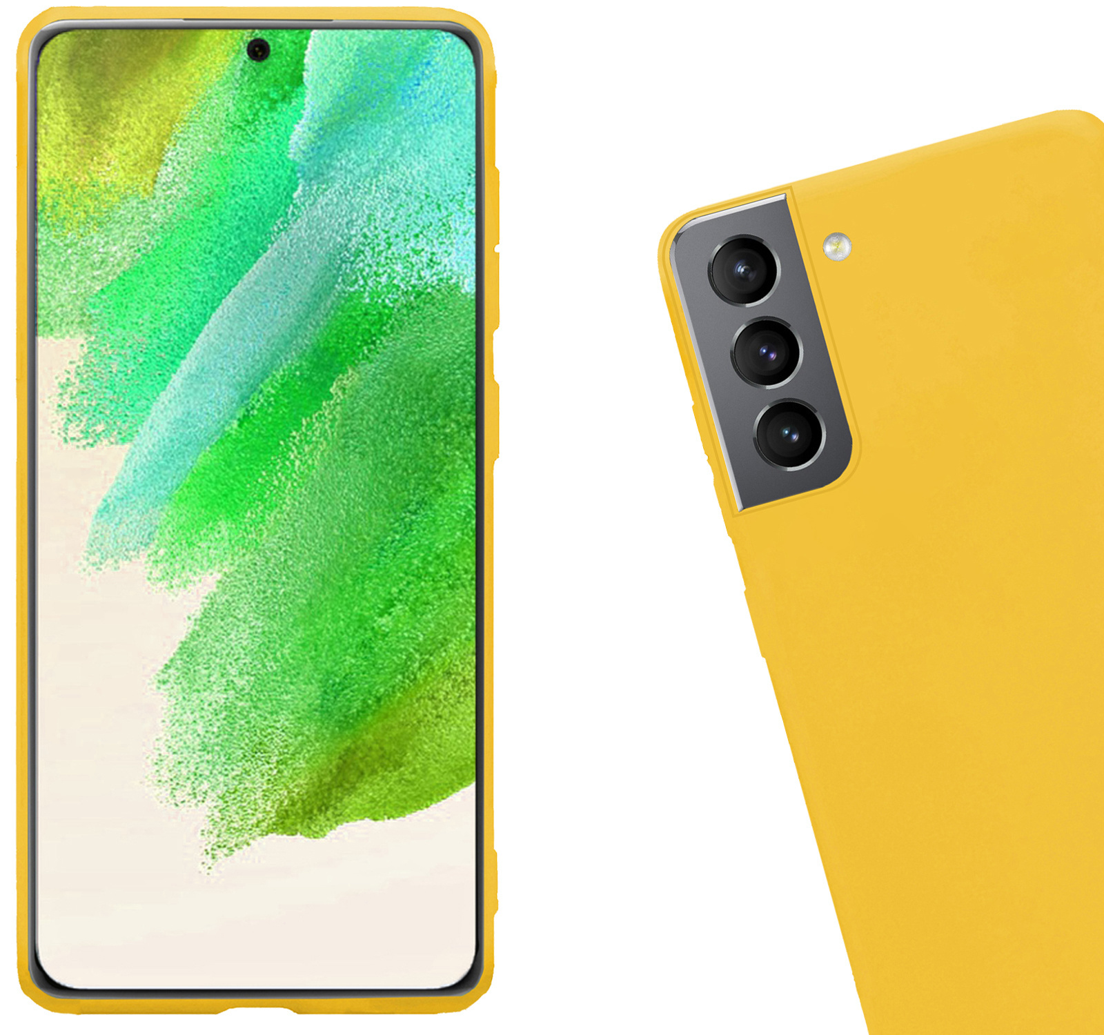 Nomfy Hoesje Geschikt voor Samsung S21 FE Hoesje Siliconen Cover Case Met Screenprotector - Hoes Geschikt voor Samsung Galaxy S21 FE Hoes Back Case - Geel