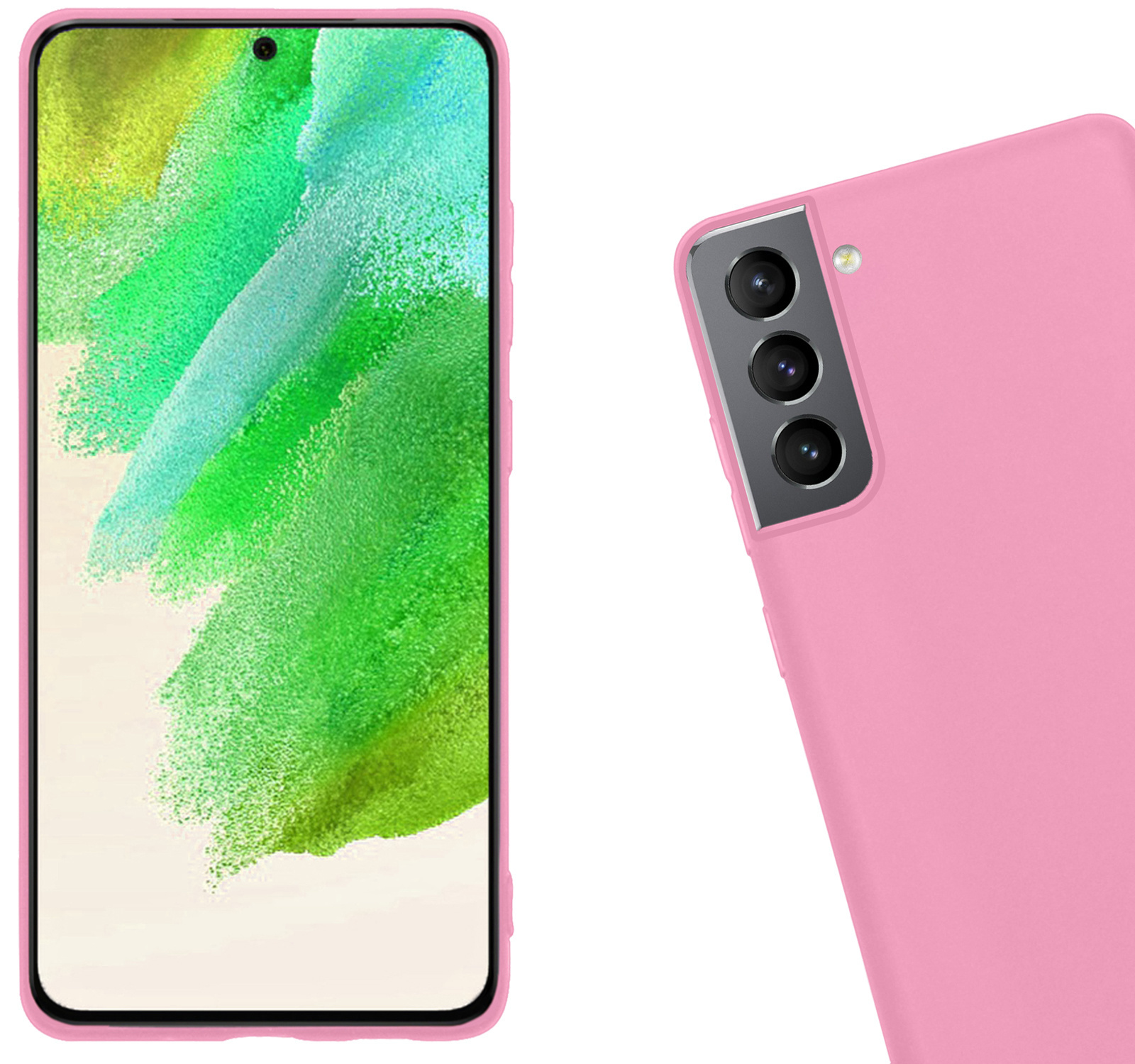 Nomfy Hoesje Geschikt voor Samsung S21 FE Hoesje Siliconen Cover Case Met Screenprotector - Hoes Geschikt voor Samsung Galaxy S21 FE Hoes Back Case - Lichtroze