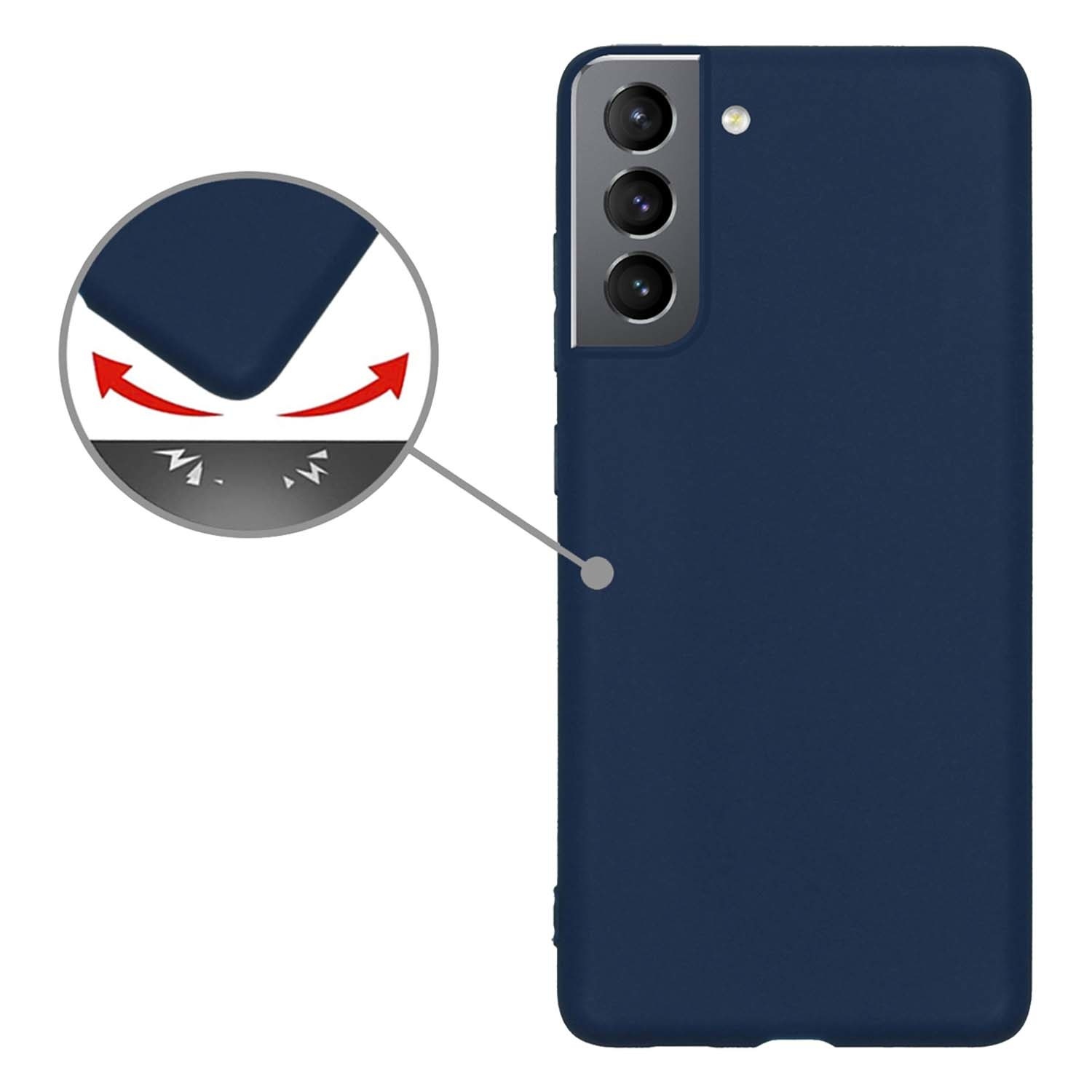 Nomfy Hoesje Geschikt voor Samsung S21 FE Hoesje Siliconen Cover Case Met 2x Screenprotector - Hoes Geschikt voor Samsung Galaxy S21 FE Hoes Back Case - Donkerblauw