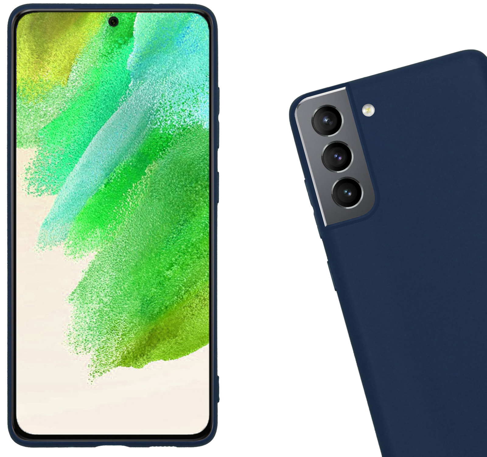 Nomfy Hoesje Geschikt voor Samsung S21 FE Hoesje Siliconen Cover Case Met 2x Screenprotector - Hoes Geschikt voor Samsung Galaxy S21 FE Hoes Back Case - Donkerblauw