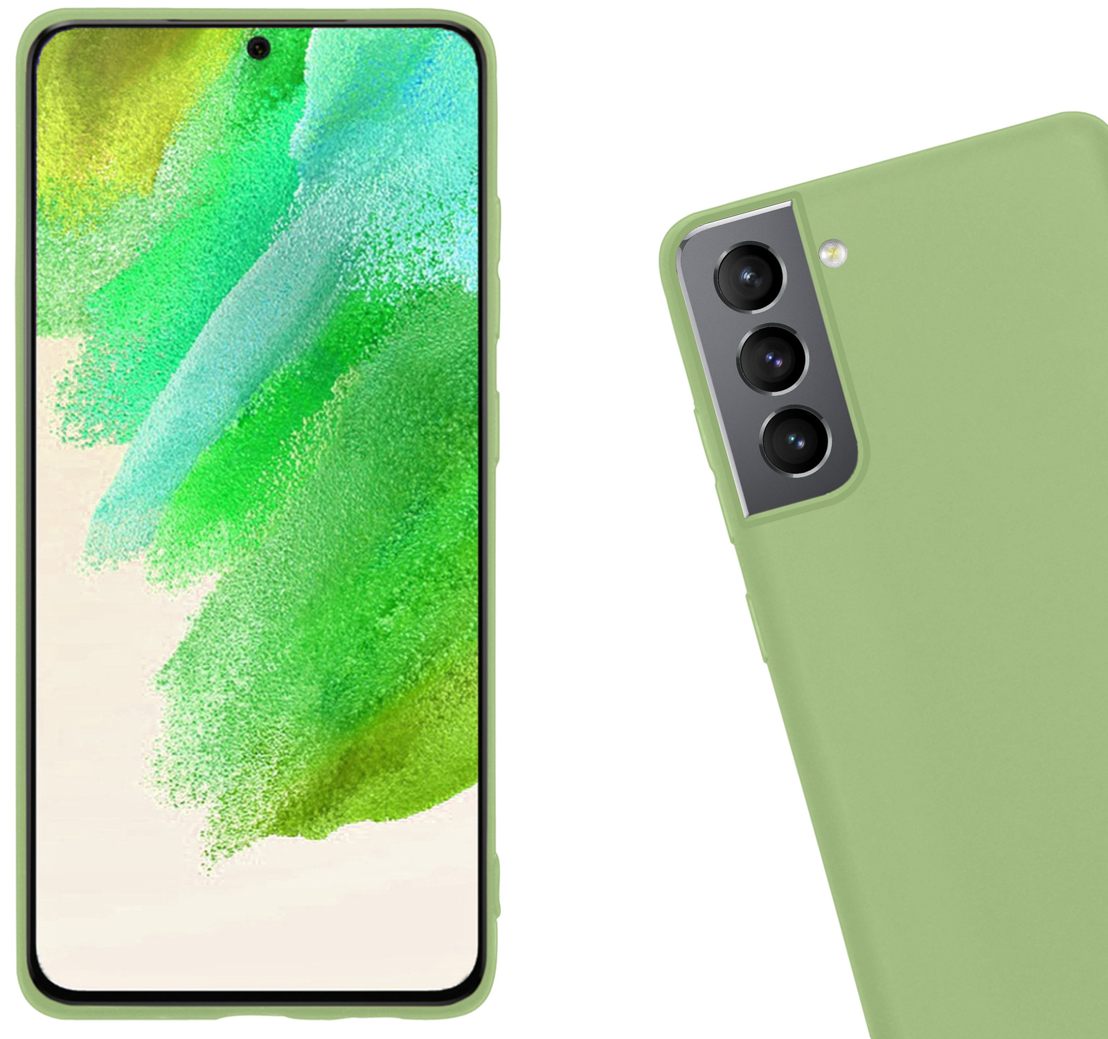 Nomfy Hoesje Geschikt voor Samsung S21 FE Hoesje Siliconen Cover Case Met 2x Screenprotector - Hoes Geschikt voor Samsung Galaxy S21 FE Hoes Back Case - Groen