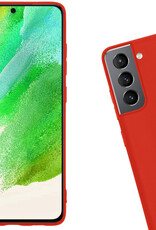 Nomfy Hoesje Geschikt voor Samsung S21 FE Hoesje Siliconen Cover Case Met 2x Screenprotector - Hoes Geschikt voor Samsung Galaxy S21 FE Hoes Back Case - Rood