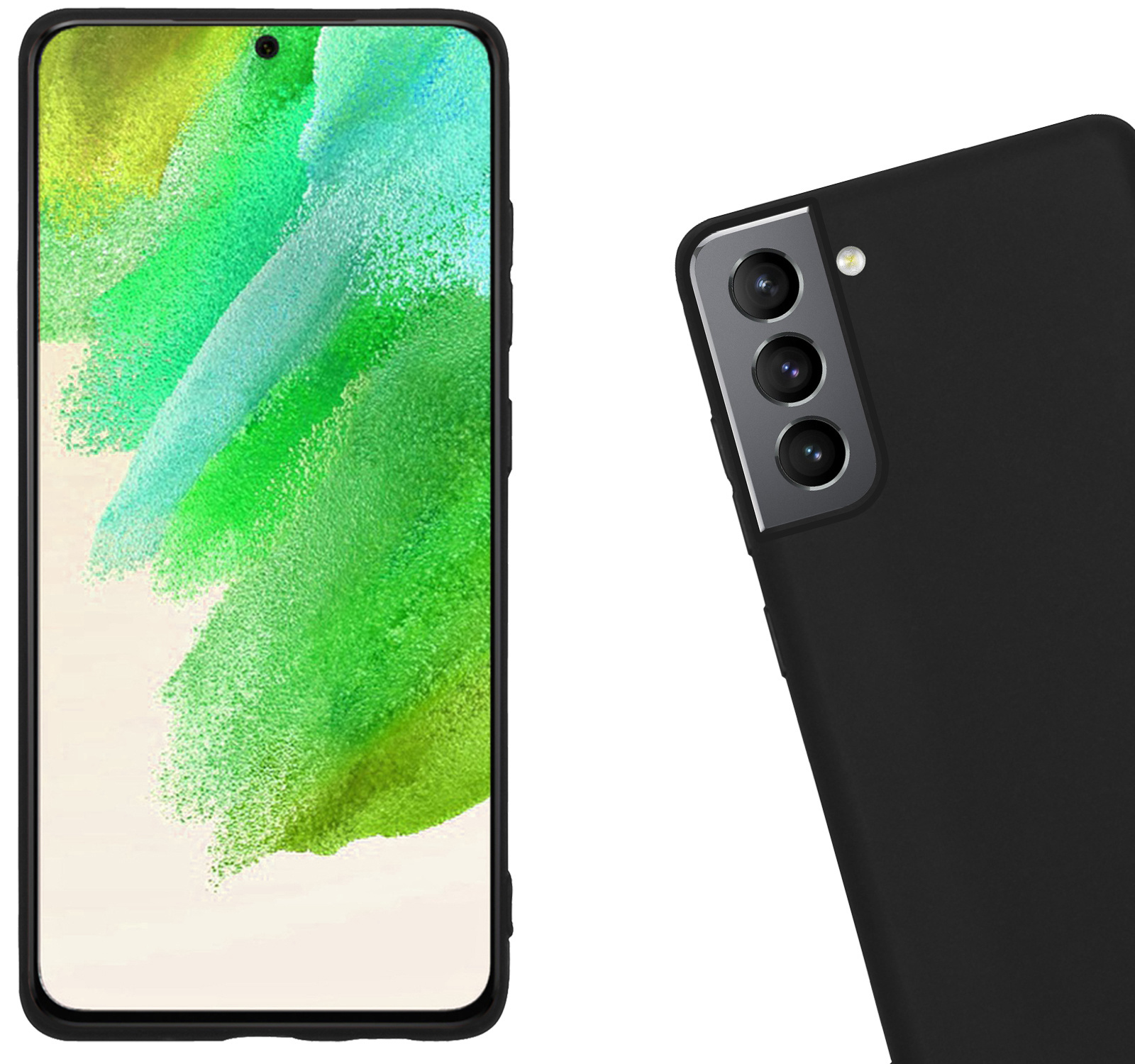 Nomfy Hoesje Geschikt voor Samsung S21 FE Hoesje Siliconen Cover Case Met 2x Screenprotector - Hoes Geschikt voor Samsung Galaxy S21 FE Hoes Back Case - Zwart