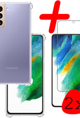 BASEY. Hoes Geschikt voor Samsung S21 FE Hoesje Shock Proof Case Hoes Siliconen Met 2x Screenprotector - Hoesje Geschikt voor Samsung Galaxy S21 FE Hoes Cover Shockproof - Transparant