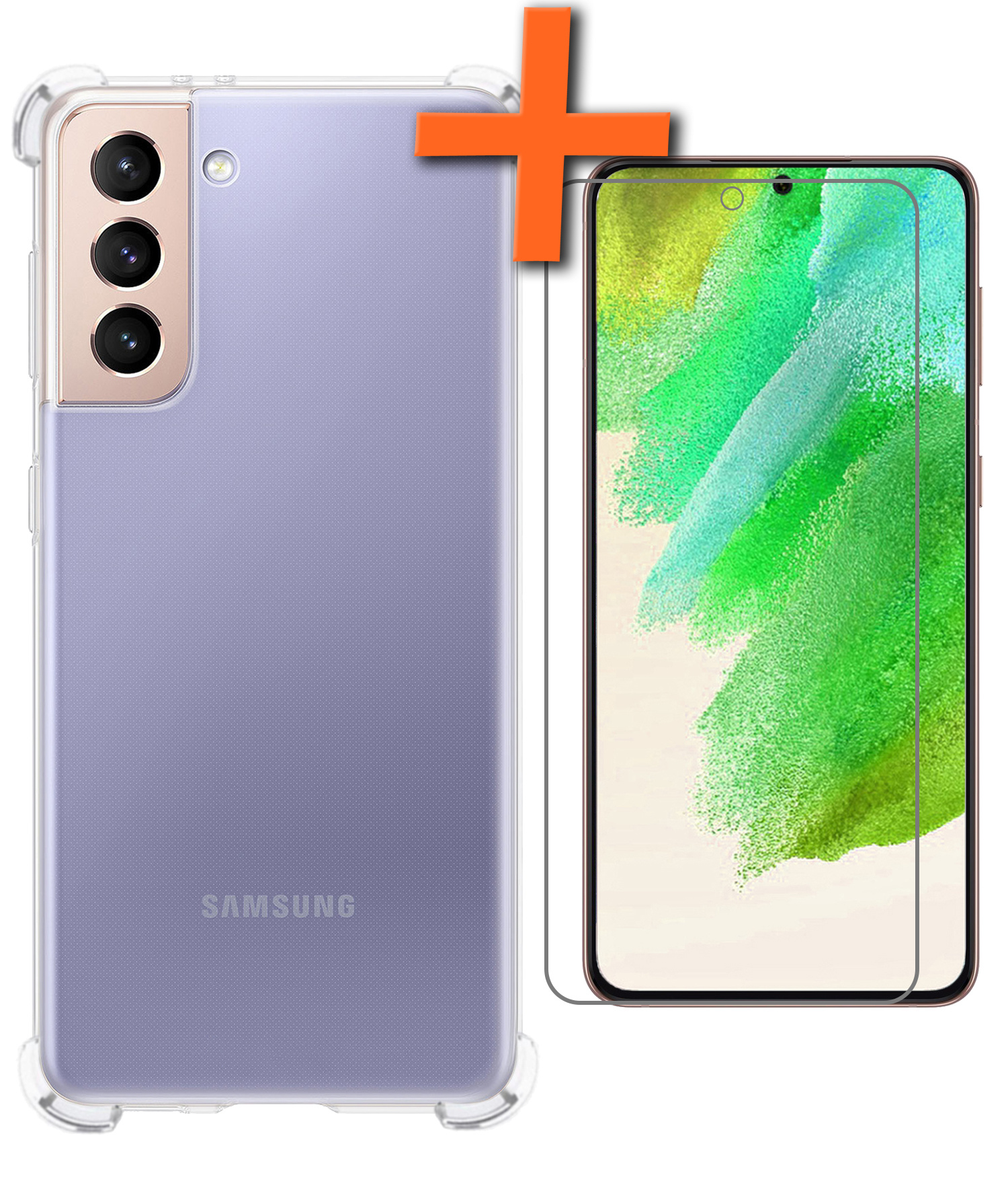 Nomfy Hoesje Geschikt voor Samsung S21 FE Hoesje Shock Proof Cover Case Shockproof Met Screenprotector - Hoes Geschikt voor Samsung Galaxy S21 FE Hoes Siliconen Back Case - Transparant