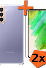 Nomfy Hoesje Geschikt voor Samsung S21 FE Hoesje Shock Proof Cover Case Shockproof Met 2x Screenprotector - Hoes Geschikt voor Samsung Galaxy S21 FE Hoes Siliconen Back Case - Transparant