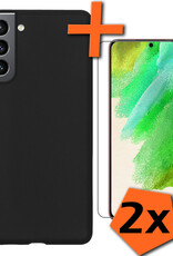 Nomfy Hoesje Geschikt voor Samsung S21 FE Hoesje Siliconen Cover Case Met 2x Screenprotector - Hoes Geschikt voor Samsung Galaxy S21 FE Hoes Back Case - Zwart