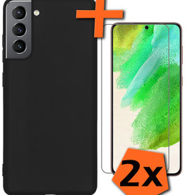 Nomfy Nomfy Samsung Galaxy S21FE Hoesje Siliconen Met 2x Screenprotector - Zwart