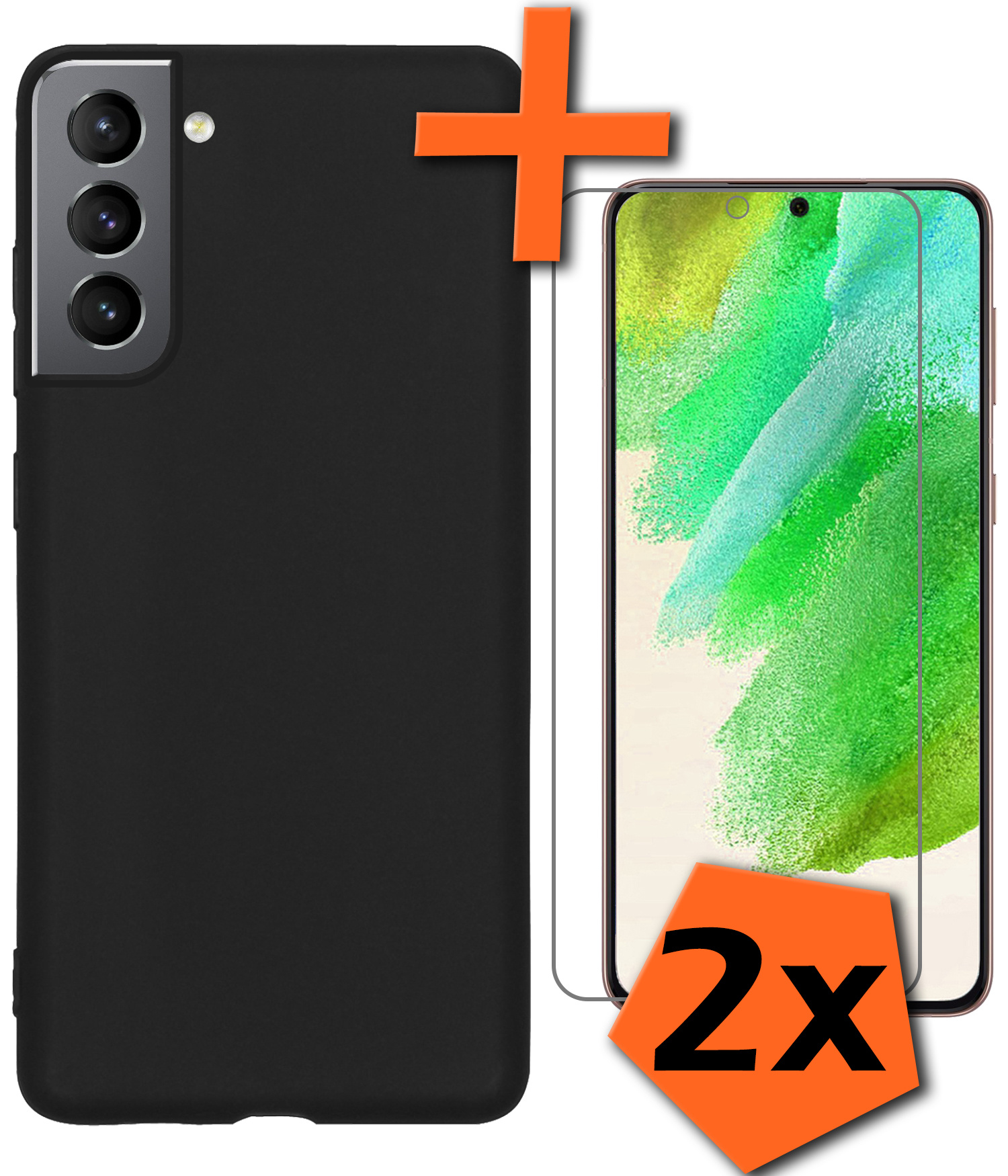 Nomfy Hoesje Geschikt voor Samsung S21 FE Hoesje Siliconen Cover Case Met 2x Screenprotector - Hoes Geschikt voor Samsung Galaxy S21 FE Hoes Back Case - Zwart
