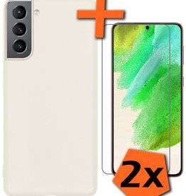 Nomfy Nomfy Samsung Galaxy S21FE Hoesje Siliconen Met 2x Screenprotector - Wit