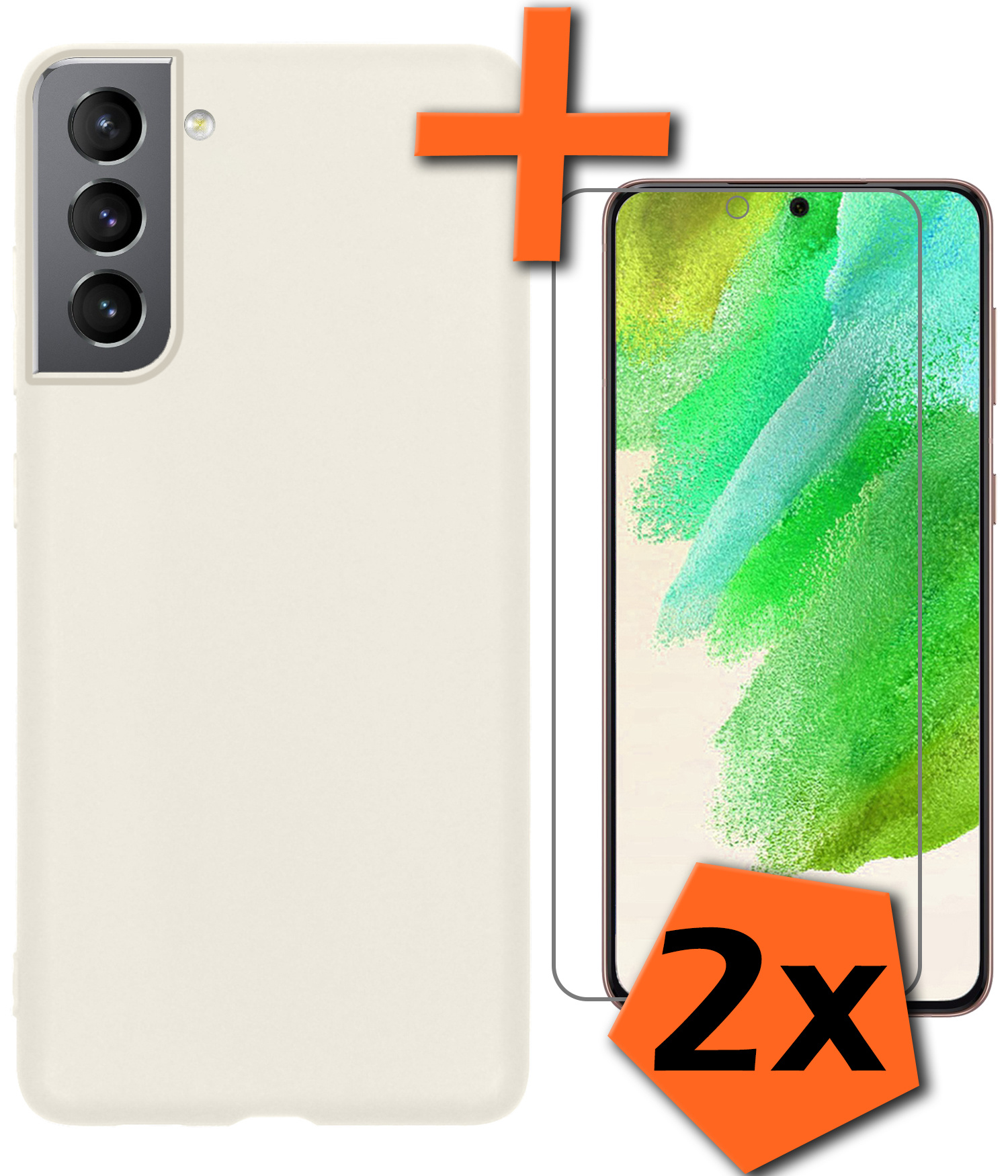 Nomfy Hoesje Geschikt voor Samsung S21 FE Hoesje Siliconen Cover Case Met 2x Screenprotector - Hoes Geschikt voor Samsung Galaxy S21 FE Hoes Back Case - Wit