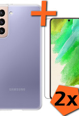 Nomfy Hoesje Geschikt voor Samsung S21 FE Hoesje Siliconen Cover Case Met 2x Screenprotector - Hoes Geschikt voor Samsung Galaxy S21 FE Hoes Back Case - Transparant