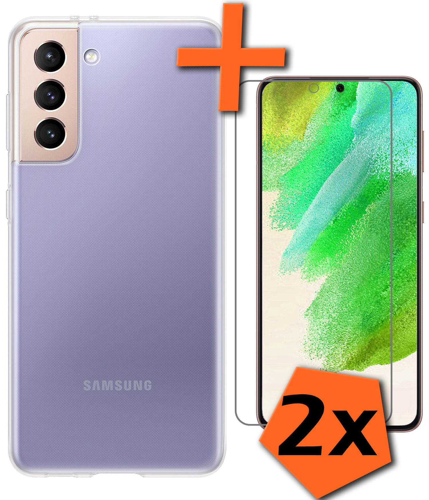 Nomfy Hoesje Geschikt voor Samsung S21 FE Hoesje Siliconen Cover Case Met 2x Screenprotector - Hoes Geschikt voor Samsung Galaxy S21 FE Hoes Back Case - Transparant