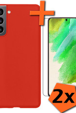 Nomfy Hoesje Geschikt voor Samsung S21 FE Hoesje Siliconen Cover Case Met 2x Screenprotector - Hoes Geschikt voor Samsung Galaxy S21 FE Hoes Back Case - Rood