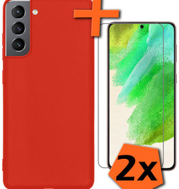 Nomfy Nomfy Samsung Galaxy S21FE Hoesje Siliconen Met 2x Screenprotector - Rood