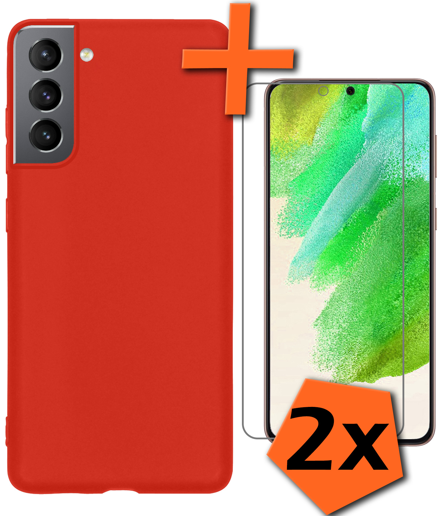 Nomfy Hoesje Geschikt voor Samsung S21 FE Hoesje Siliconen Cover Case Met 2x Screenprotector - Hoes Geschikt voor Samsung Galaxy S21 FE Hoes Back Case - Rood