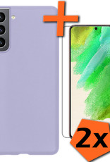 Nomfy Hoesje Geschikt voor Samsung S21 FE Hoesje Siliconen Cover Case Met 2x Screenprotector - Hoes Geschikt voor Samsung Galaxy S21 FE Hoes Back Case - Lila