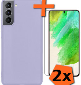 Nomfy Nomfy Samsung Galaxy S21FE Hoesje Siliconen Met 2x Screenprotector - Lila