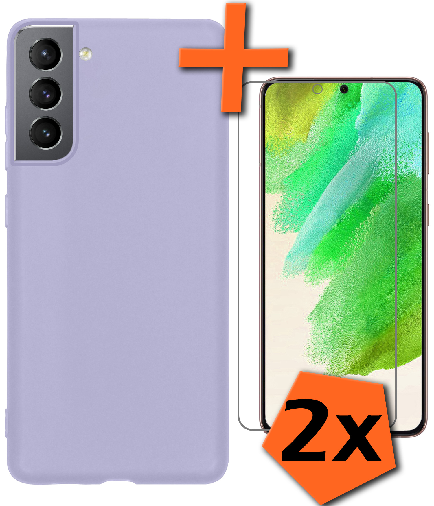 Nomfy Hoesje Geschikt voor Samsung S21 FE Hoesje Siliconen Cover Case Met 2x Screenprotector - Hoes Geschikt voor Samsung Galaxy S21 FE Hoes Back Case - Lila