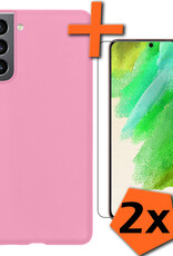 Nomfy Hoesje Geschikt voor Samsung S21 FE Hoesje Siliconen Cover Case Met 2x Screenprotector - Hoes Geschikt voor Samsung Galaxy S21 FE Hoes Back Case - Lichtroze