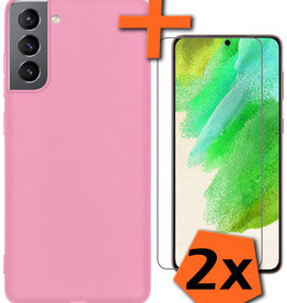 Nomfy Nomfy Samsung Galaxy S21FE Hoesje Siliconen Met 2x Screenprotector - Lichtroze