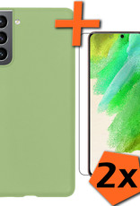 Nomfy Hoesje Geschikt voor Samsung S21 FE Hoesje Siliconen Cover Case Met 2x Screenprotector - Hoes Geschikt voor Samsung Galaxy S21 FE Hoes Back Case - Groen