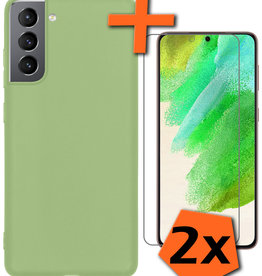 Nomfy Nomfy Samsung Galaxy S21FE Hoesje Siliconen Met 2x Screenprotector - Groen