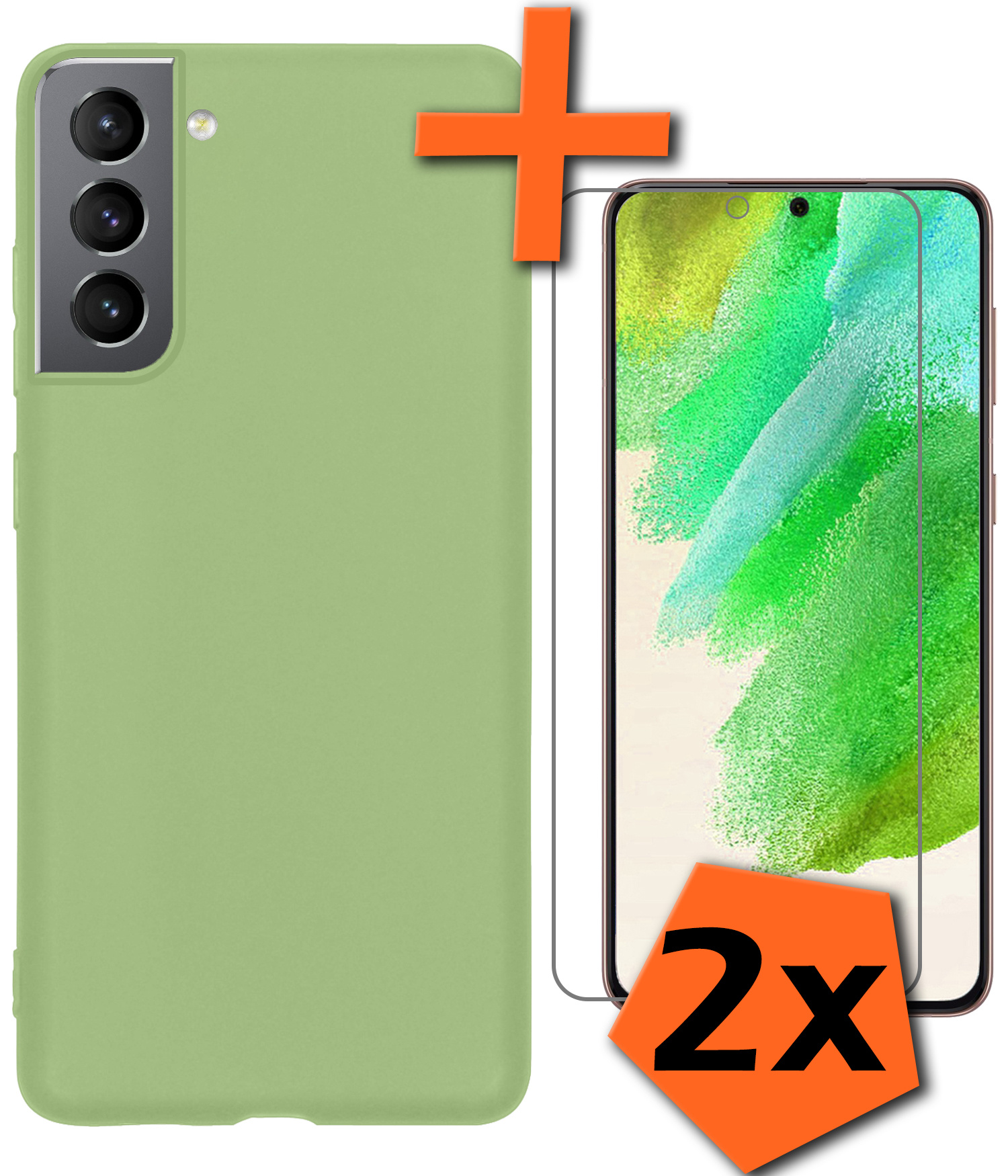 Nomfy Hoesje Geschikt voor Samsung S21 FE Hoesje Siliconen Cover Case Met 2x Screenprotector - Hoes Geschikt voor Samsung Galaxy S21 FE Hoes Back Case - Groen