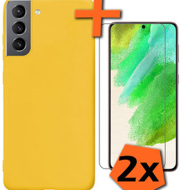 Nomfy Nomfy Samsung Galaxy S21FE Hoesje Siliconen Met 2x Screenprotector - Geel