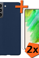 Nomfy Hoesje Geschikt voor Samsung S21 FE Hoesje Siliconen Cover Case Met 2x Screenprotector - Hoes Geschikt voor Samsung Galaxy S21 FE Hoes Back Case - Donkerblauw