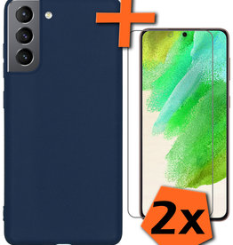 Nomfy Nomfy Samsung Galaxy S21FE Hoesje Siliconen Met 2x Screenprotector - Donkerblauw